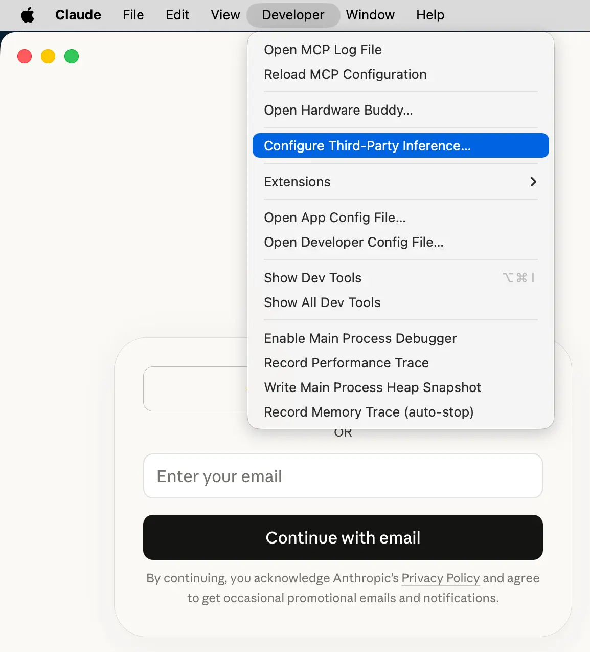 Configure third-party inference in Claude Desktop